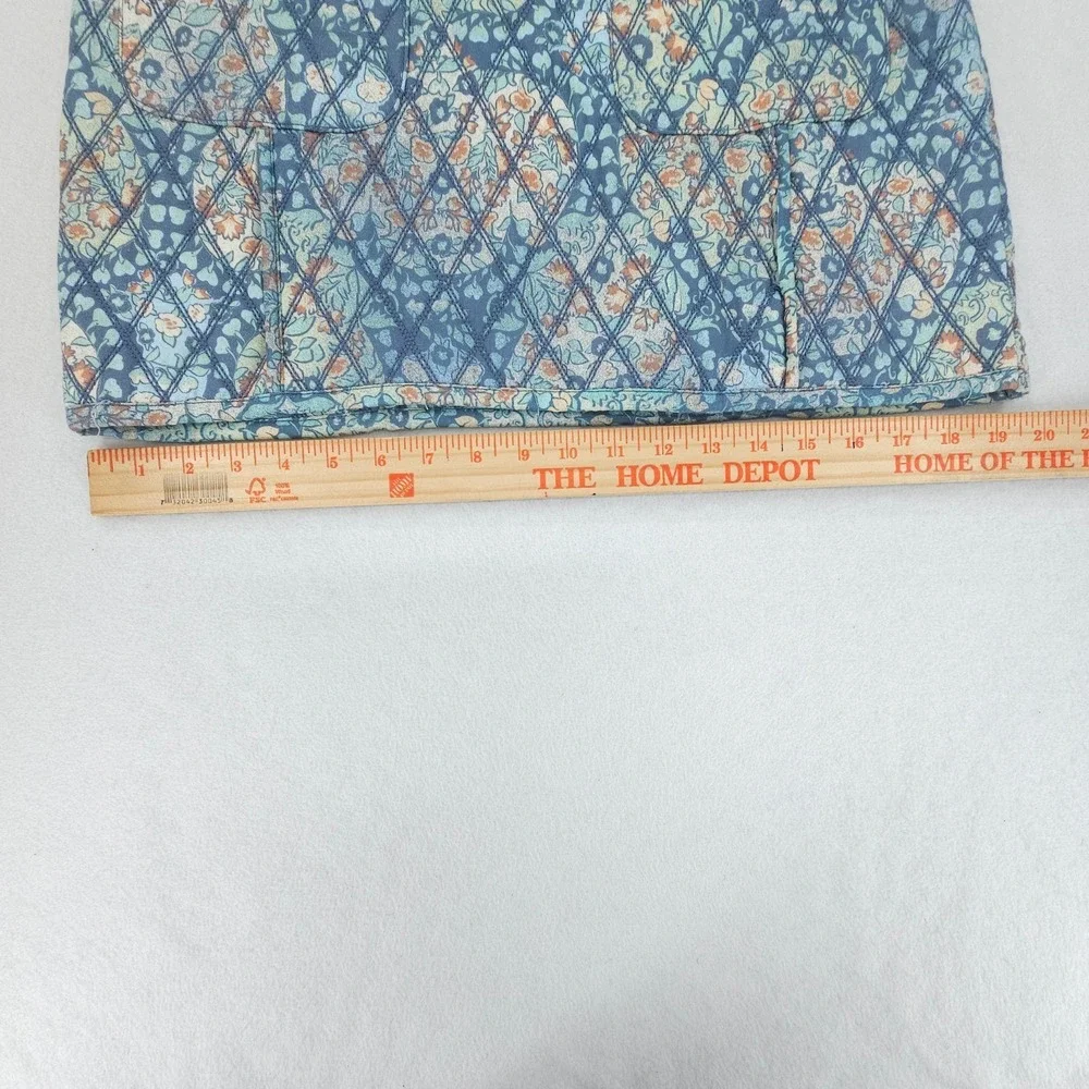 Free People Mini Skirt Womens 8 Blue Husky Floral Quilted Patch Pockets
